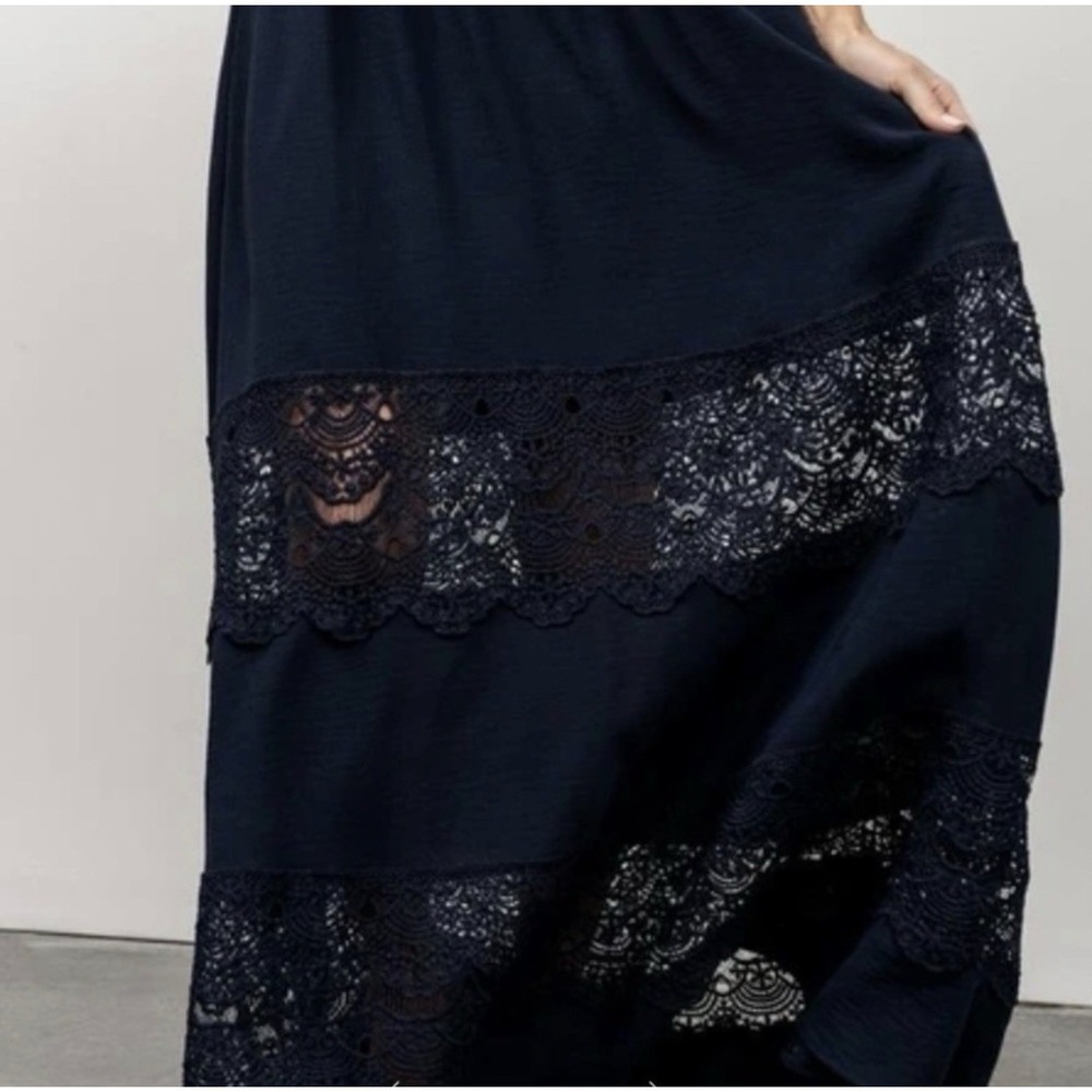 Baltic Born L Vera Maxi Dress In Navy Blue Sheer Lace Trim Romantic Boho - Picture 3 of 6